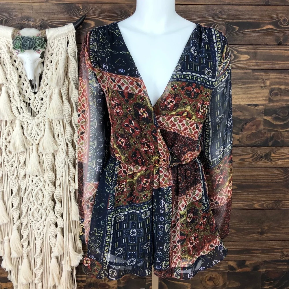Cecico | Boho Paisley‎ Faux Wrap Romper